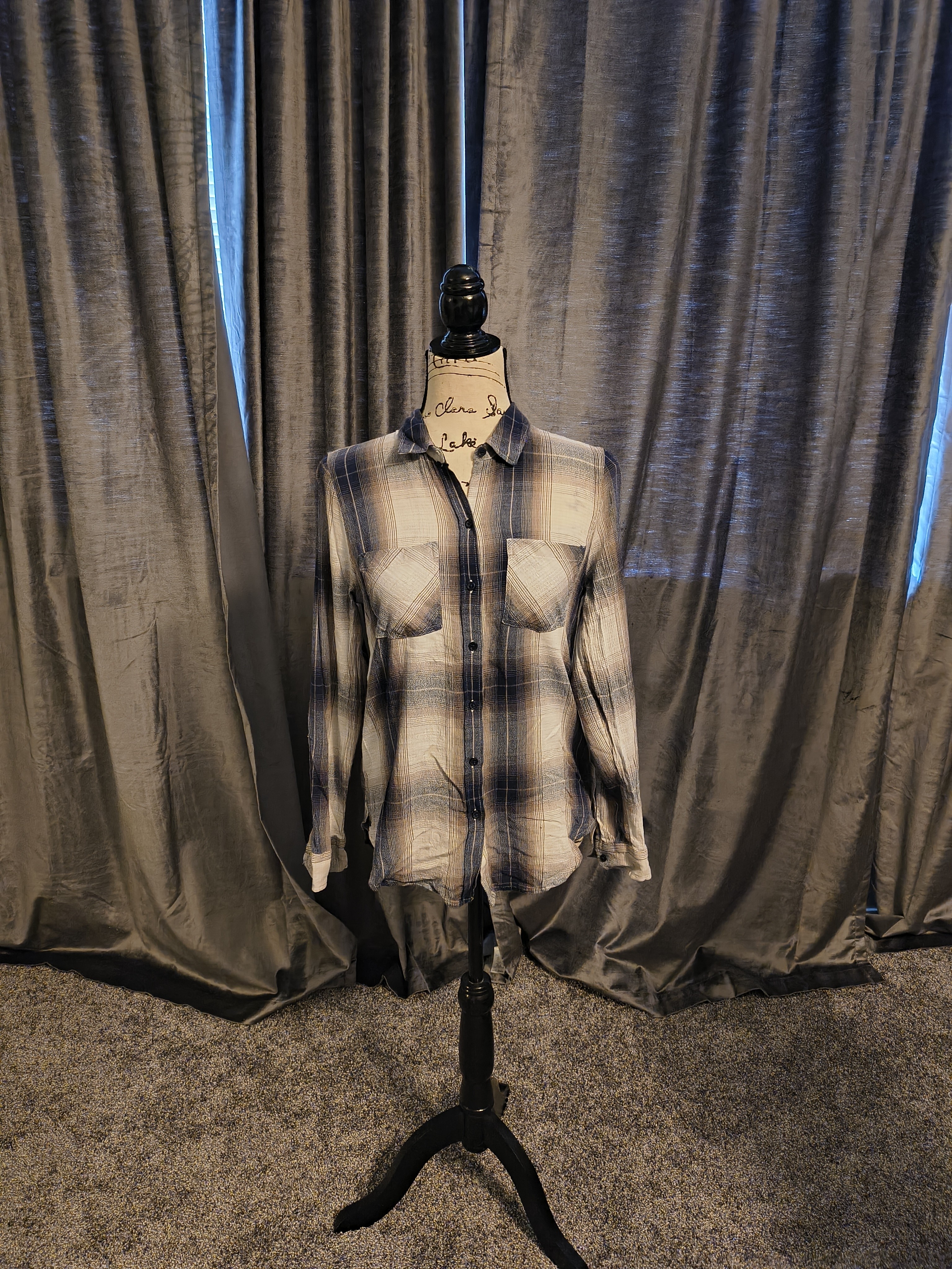 Lucky Brand Grey And White Plaid Button-Front Women's Shirt
